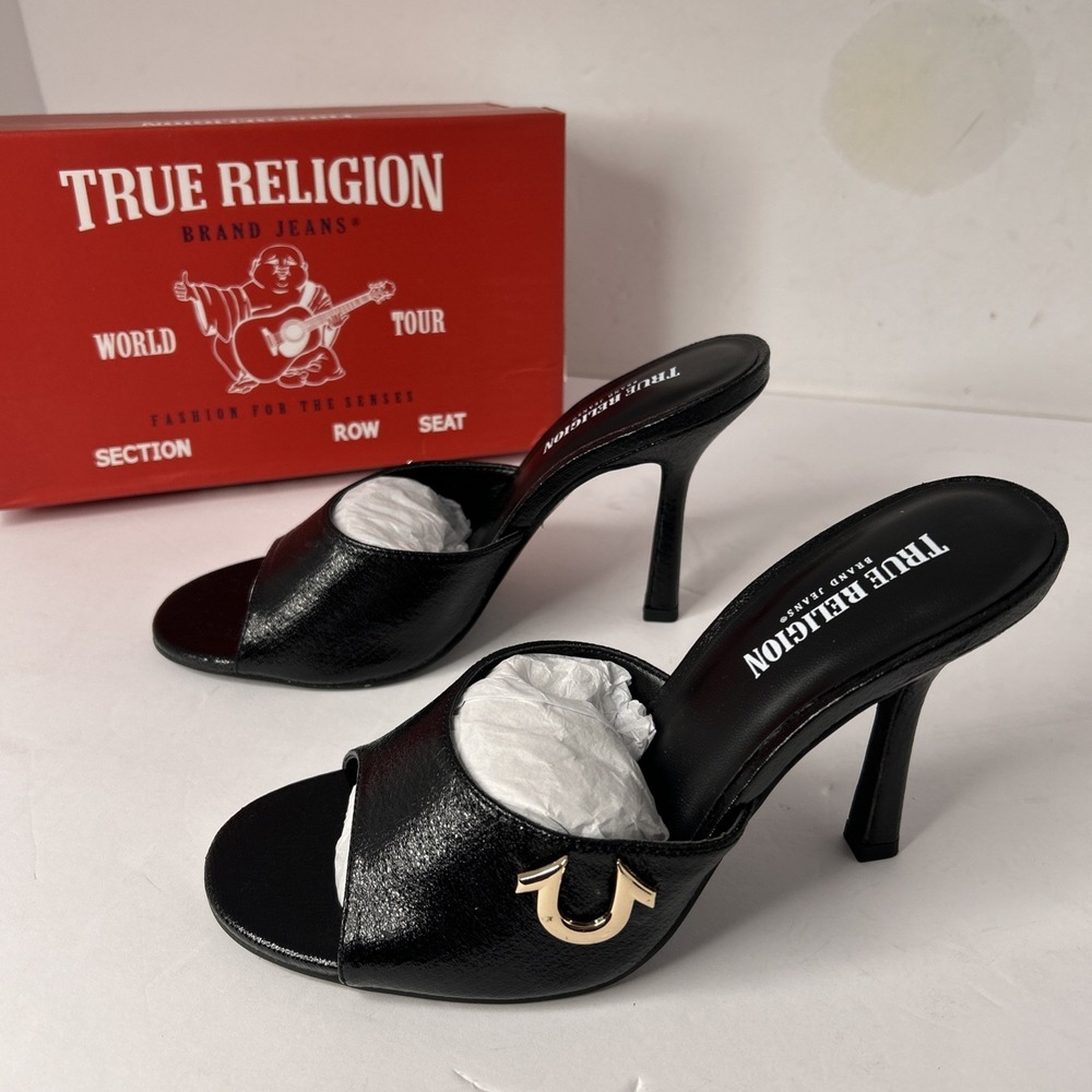 TRUE RELIGION Womens 7 Sophia Black Heeled Open Toe Sandals - Picture 8 of 10